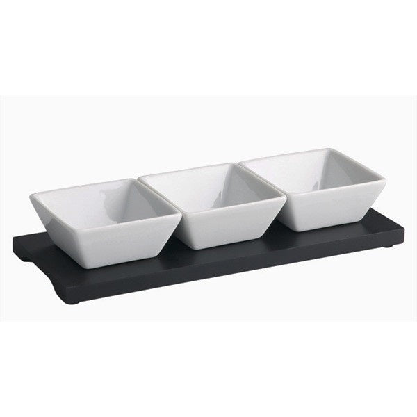 RELISH. BLACK WOOD DIP TRAY & DISHES Euro Catering UK Ltd