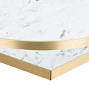 RESTAURANT TABLE TOP LAMINATED. CARRARA WHITE MARBLE F204 ST9 GOLD EDGE