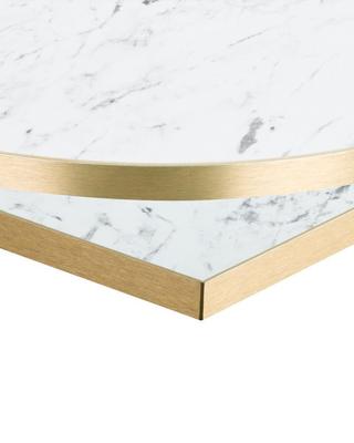 RESTAURANT TABLE TOP LAMINATED. CARRARA WHITE MARBLE F204 ST9 GOLD EDGE