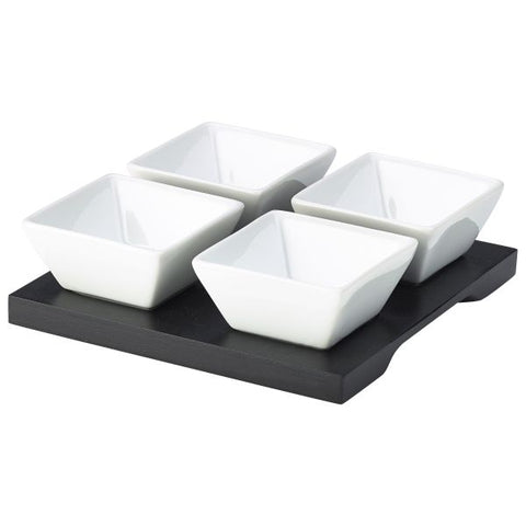Black Wood Dip Tray Set 15 x 15cm W/ 4 Dishes