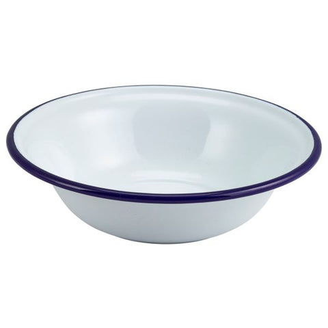 Enamel Bowl White with Blue Rim 16cm/6.25"