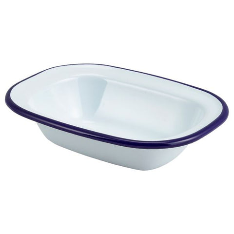 Enamel Rect. Pie Dish White & Blue 16cm