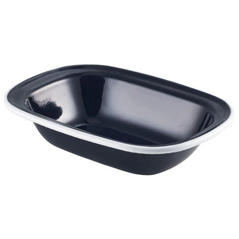 Enamel Pie Dish Black with White Rim 18cm