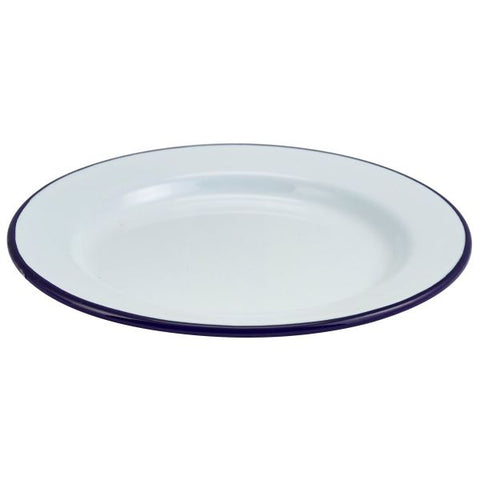 Enamel Wide Rim Plate White & Blue 20cm