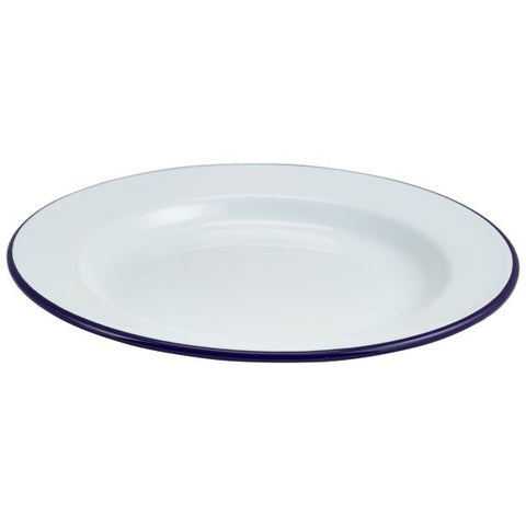 Enamel Wide Rim Plate White & Blue 26cm