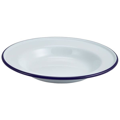 Enamel Deep Plate White & Blue 24cm