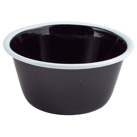 Enamel Deep Pie Dish Black with White Rim 12cm