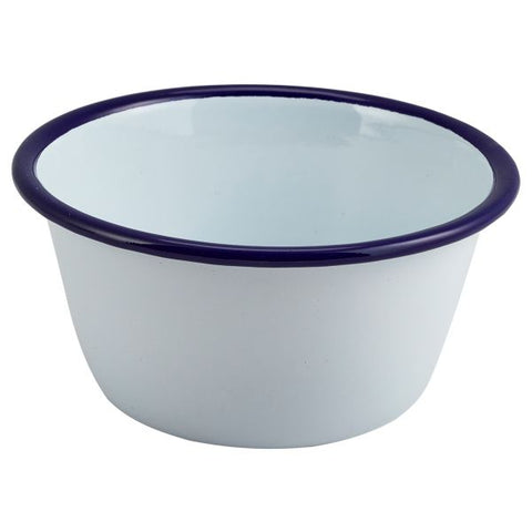 Enamel Round Deep Pie Dish White & Blue 12cm