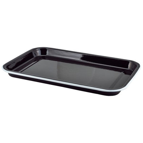 Enamel Serving Tray Black with White Rim 33.5x23.5x2.2cm