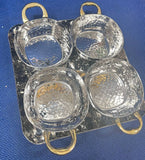 S/S Square Chutney Tray Thali With Gold Handle 4 Pot Relish Pickle Set Serving Tray