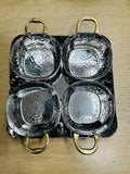 S/S Square Chutney Tray Thali With Gold Handle 4 Pot Relish Pickle Set Serving Tray