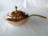 TRADITIONAL COPPER SERVING DISH WITH LIDS AND LONG BRASS HANDLES