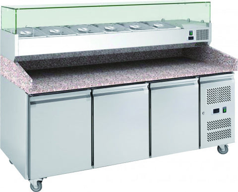 CHEFSRANGE PP3+ - 3 DOOR PIZZA PREP COUNTER. TOPPING SHELVE