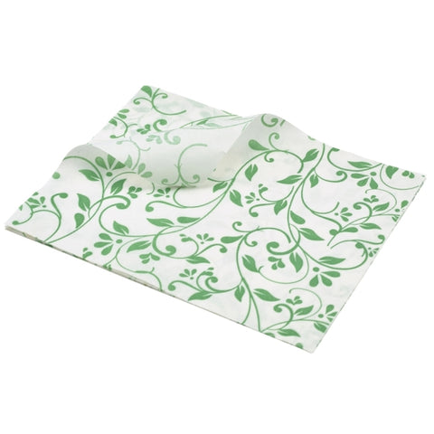 Greaseproof Paper Green Floral Print 25 x 20cm