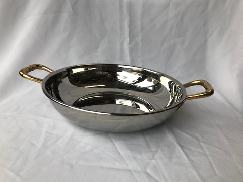 STAINLESS STEEL KADAI WITH BRASS HANDLE